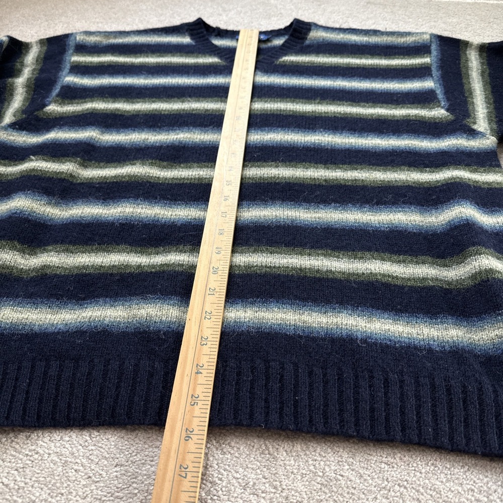 VTG J Crew 100% Wool Striped Sweater Men's XL 90s Preppy Indie Blue - Picture 6 of 7